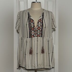 Knox Rose Embroidered Boho Peasant Top XL